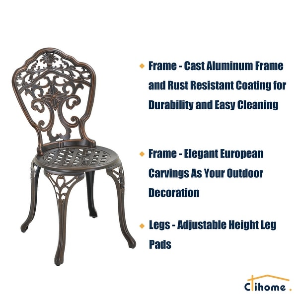 Clihome 3Piece Outdoor Cast Aluminum Bistro Set with Umbrella Hole