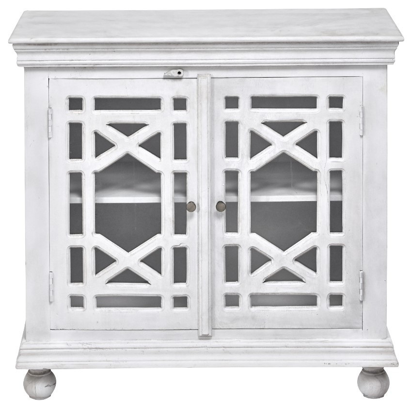 40 quotDistressed White Solid Wood Glass Trellis Doors Accent Cabinet   Farmhouse   Accent Chests And Cabinets   by Sideboards and Things  Houzz