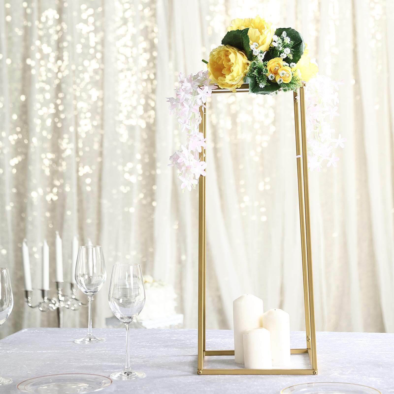 2 Pack Rectangular Gold Metal Wedding Flower Stand, Geometric Column Frame Centerpiece 24