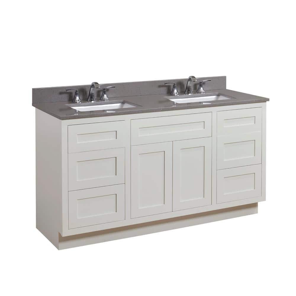 Altair 61 in W Engineered Marble Double Basin Vanity Top in Mountain Gray with White Basins