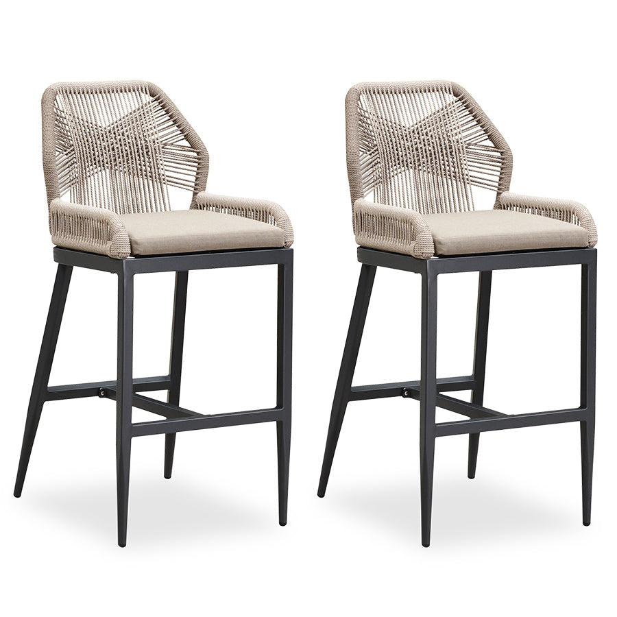 PURPLE LEAF Patio Sunbrella Bar Stools Set of 2  Rattan Bar Aluminum Bar Stool Outdoor Barstools with Back and Cushion for Garden Kitchen Island
