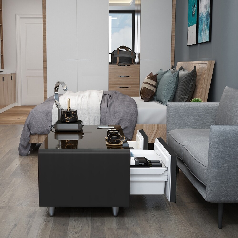 Smart Coffee Table w/ Fridge Drawer/ Charging Station/ Water Interface