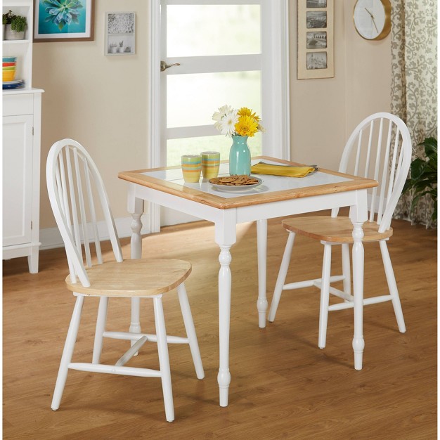 3pc Chester Tile Top Dining Set White natural Buylateral