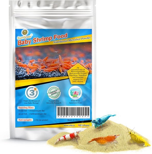 SunGrow Probiotic Powder Supplement for Freshwater Aquarium Baby Cherry Shrimp Food， 2-oz bag