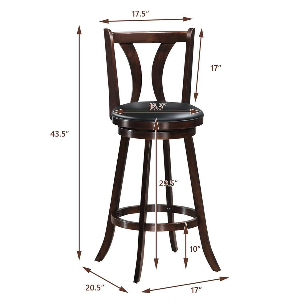 Gymax 43.5 in. Swivel Bar stools 29.5 in. Bar Height Chairs with Rubber Wood Legs (Set of 4) GYM07666