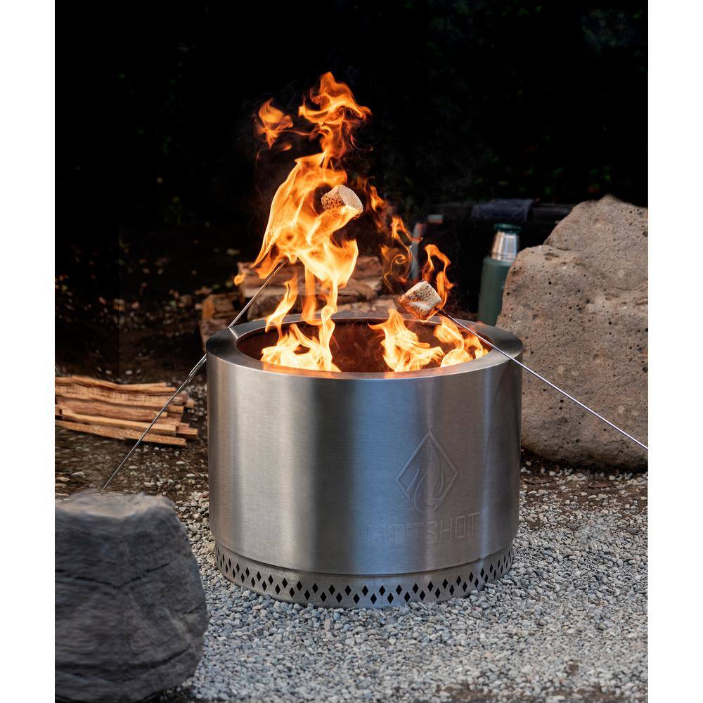 HotShot Explorer Portable Low Smoke 19.5 in. Round Wood-Burning Fire Pit in Stainless Steel with Carry Bag 52258