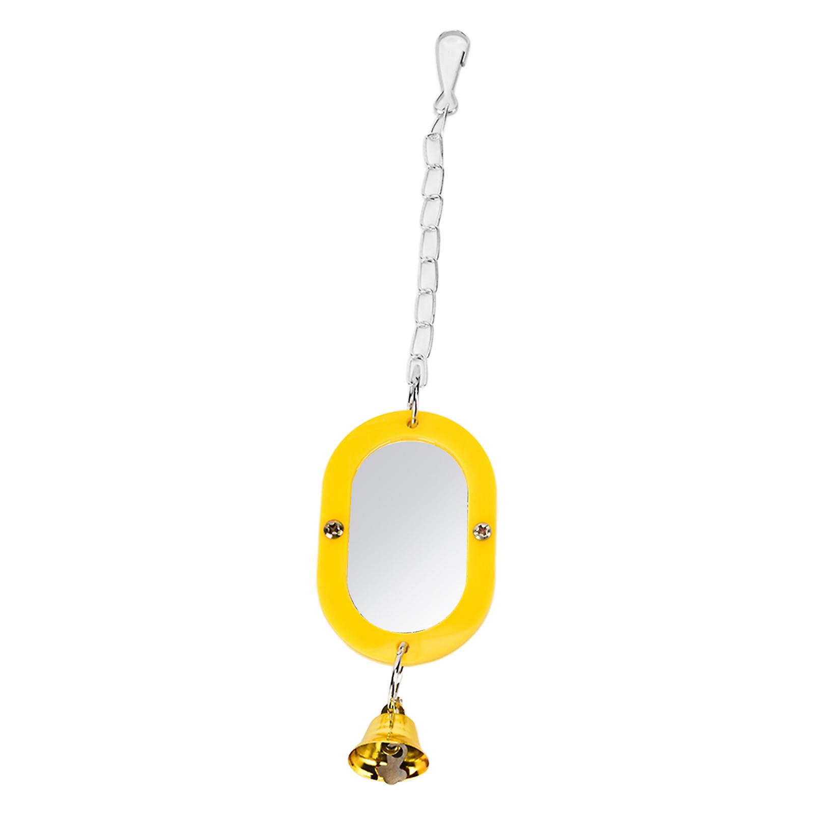 Bird Mirror Stainless Steel Cute Bright Yellow Parrot Mirror Toy With Hook Design For Parakeet Cockatiel Conure Budgie