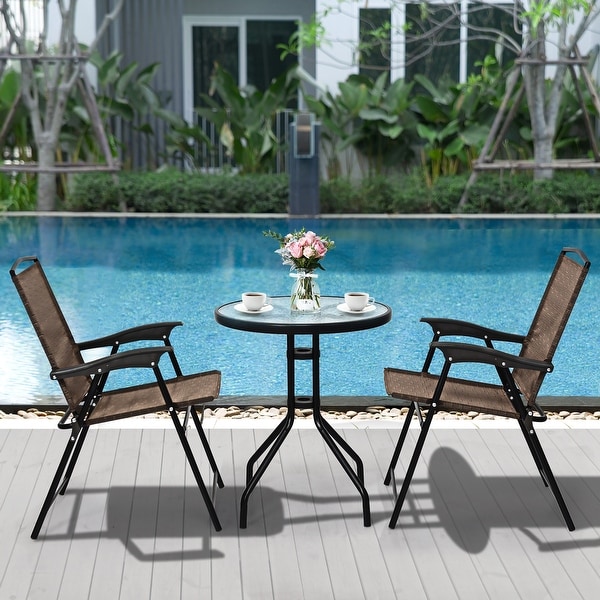 3PC Bistro Set Patio Furniture Garden Round Table and Folding Chairs