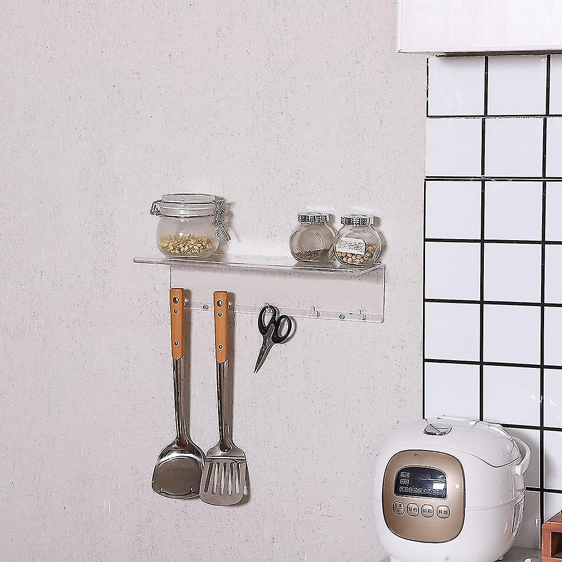 Clear Floating Shelves Display Led，2 Pcs Decorative Wall Storage Shelves With Detachable Towel Hook