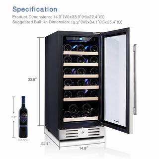 Kalamera 15 in. Built-In 30-Bottle Single Zone Wine Cooler Compressor KRC-30SZB