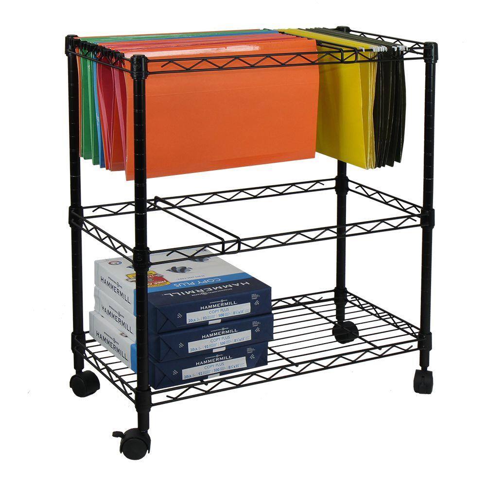 Oceanstar Portable 2-Tier Metal Rolling File Cart in Black 2MRC1507