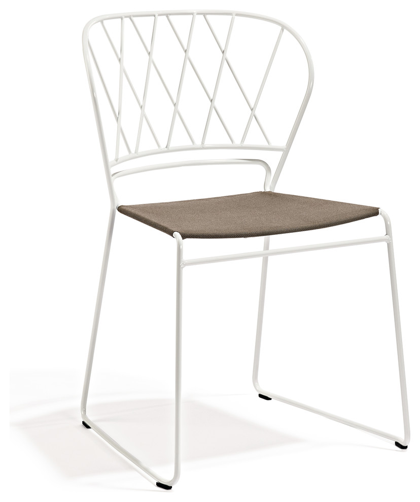 Reso Chair  White Metal Beige Sunbrella Sling Seat  Set of 4   Contemporary   Outdoor Dining Chairs   by Skargaarden  Houzz