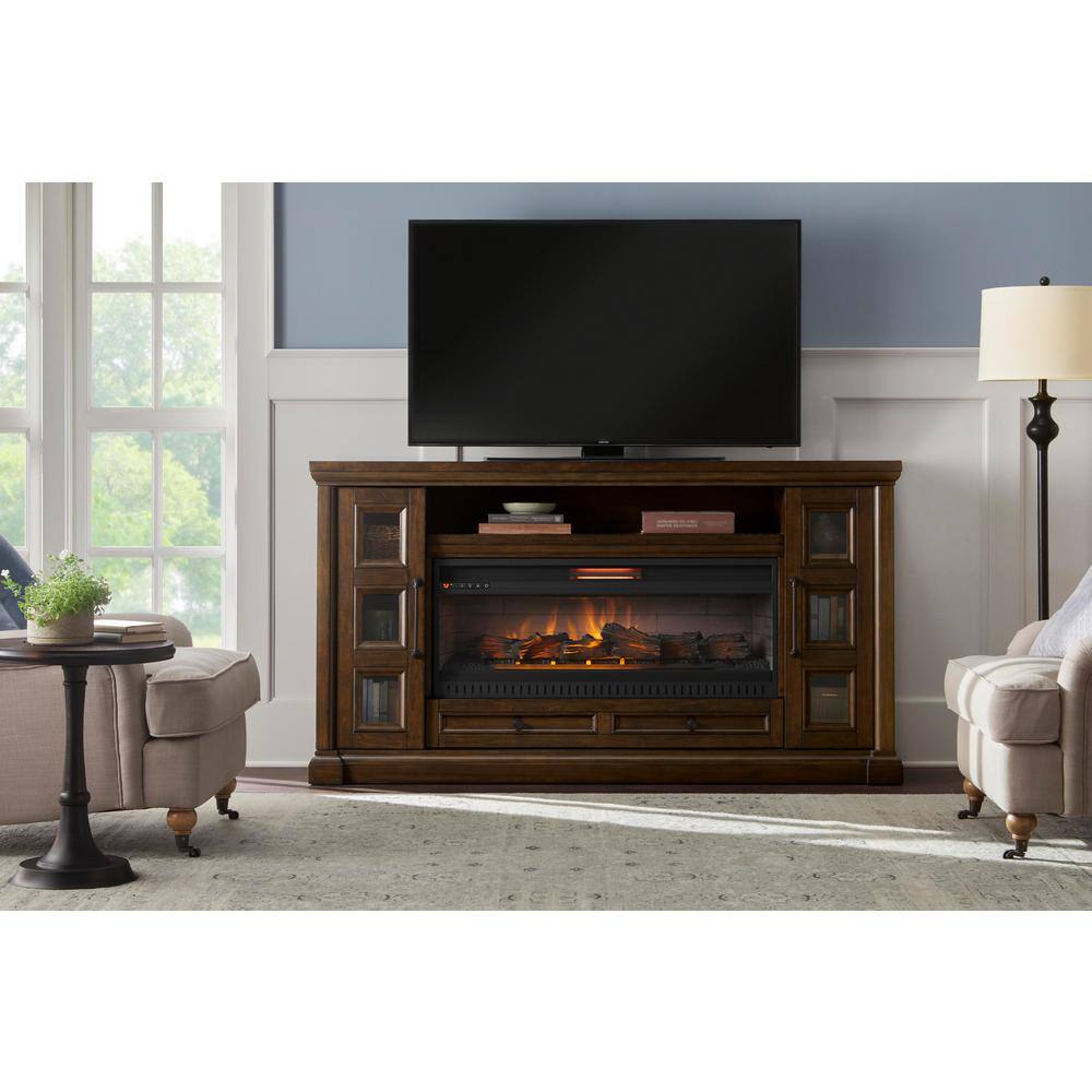 Home Decorators Collection Cecily 72 in. Media Console Infrared Electric Fireplace in Rich Brown Cherry HDFP72-44AE