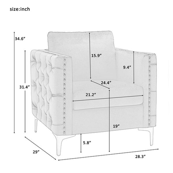 Modern Accent/Club Armchair， Tufted Button， Steel Legs