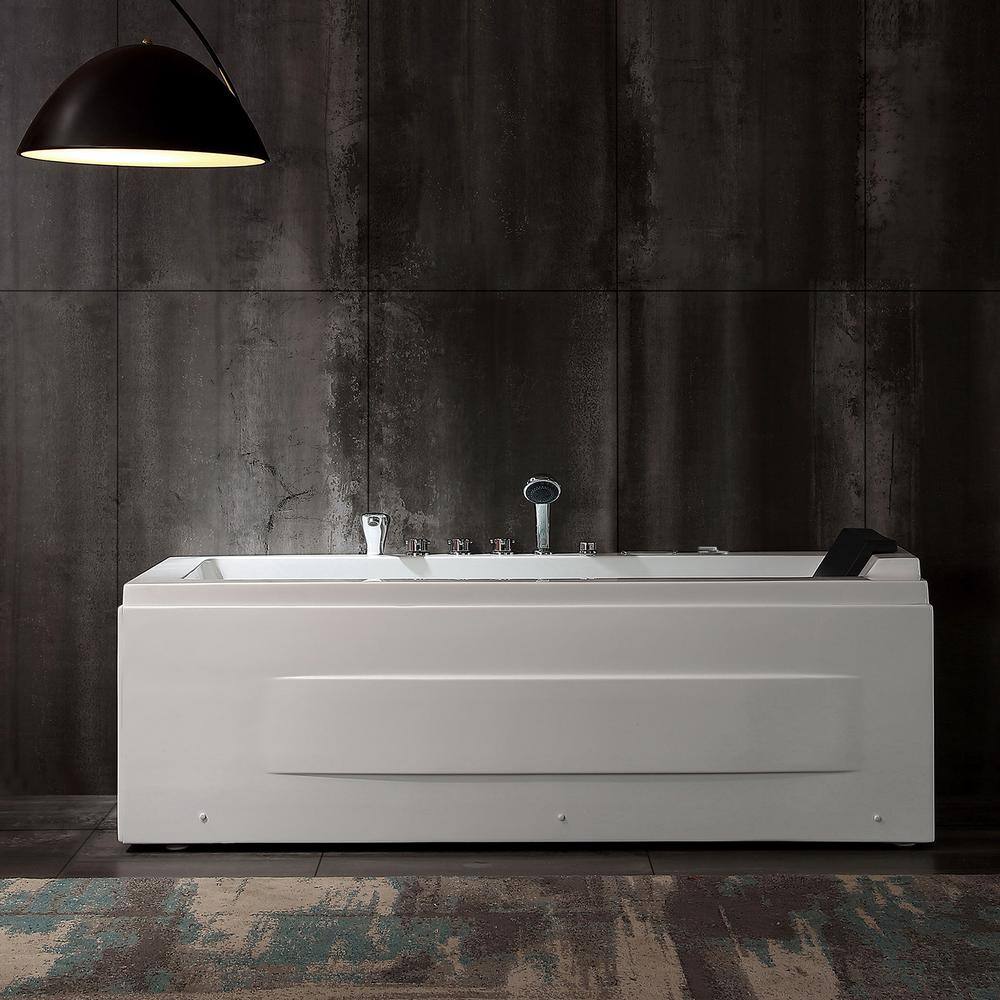 Empava 67 in. Left Drain Rectangular Alcove Whirlpool Lighted Bathtub in White with Water Jets - Tub Filler - Hand Shower EMA-67JT351LED