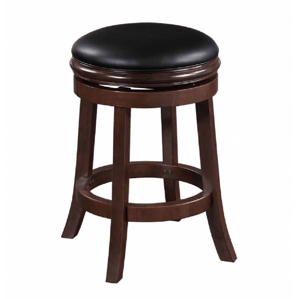 Sabi 24 inch Swivel Counter Stool， Solid Wood， Faux Leather， Brown， Black - 17