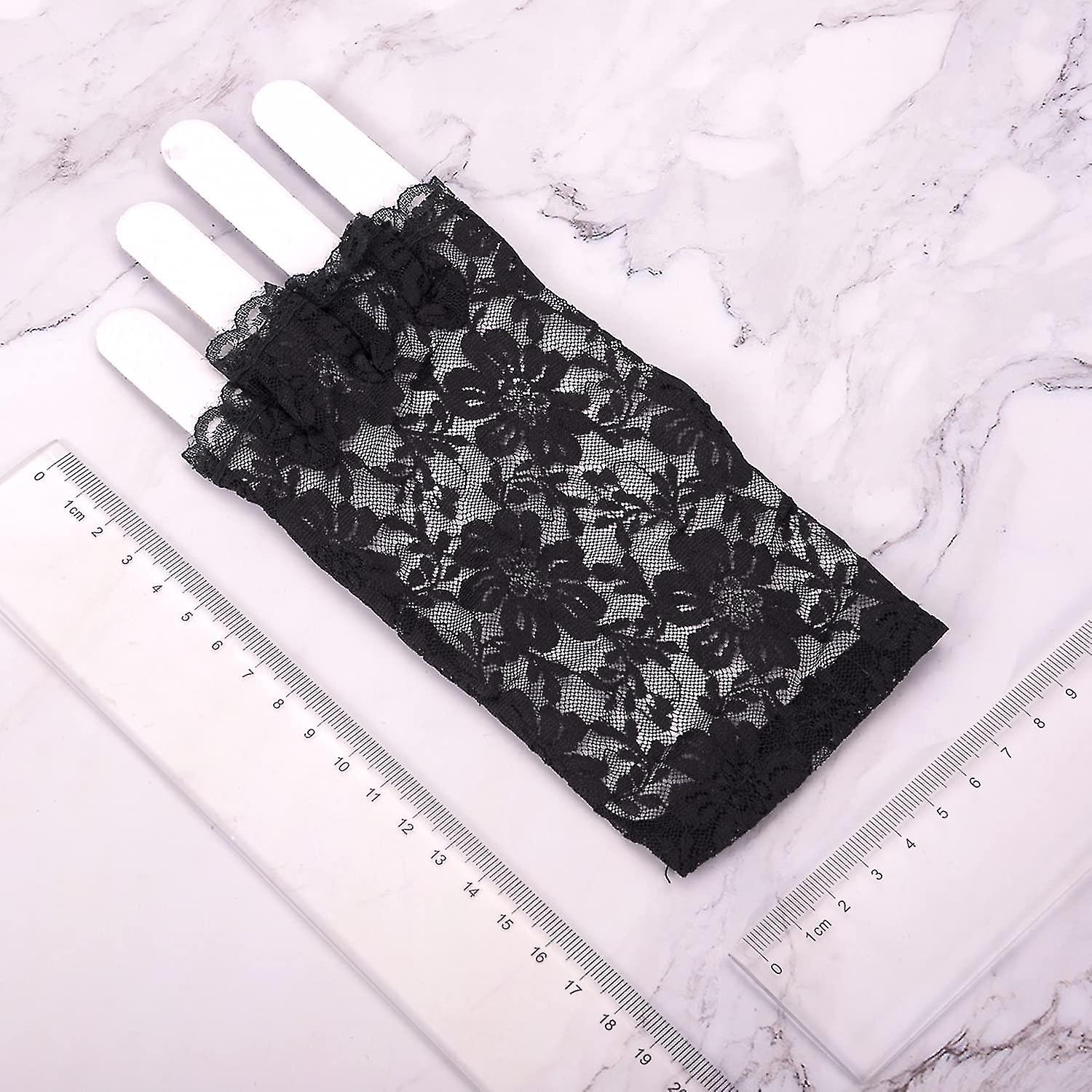 2 Pairs Short Lace Gloves Ladies Black Fingerless Lace Gloves For 80s 50s