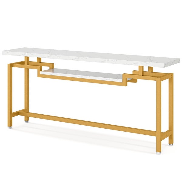 Brown/ Black 70.86 Inches Industrial Extra Long Console Entryway Table， White/ Gold Modern 2-Tier TV Stand