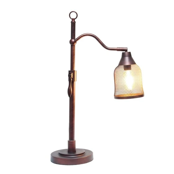 Lalia Home Vintage Arched Table Lamp with Iron Mesh Shade， Red Bronze - 14.75(L)7(W)20.75(H)