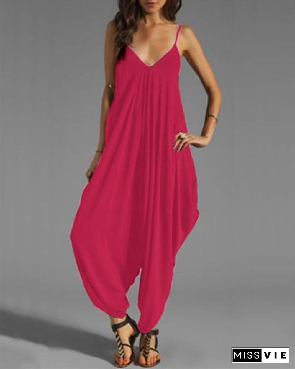 Colorful Casual Sleeveless Solid Jumpsuit