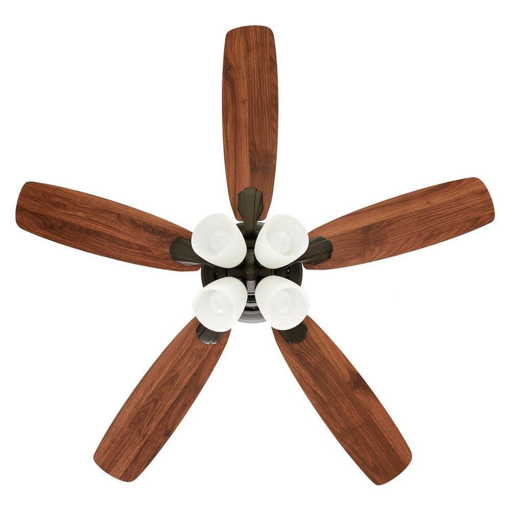 Hampton Bay Hollis 52 in Indoor LED Bronze Downrod Ceiling Fan with 5 QuickInstall Reversible Blades Light Kit and Remote Control