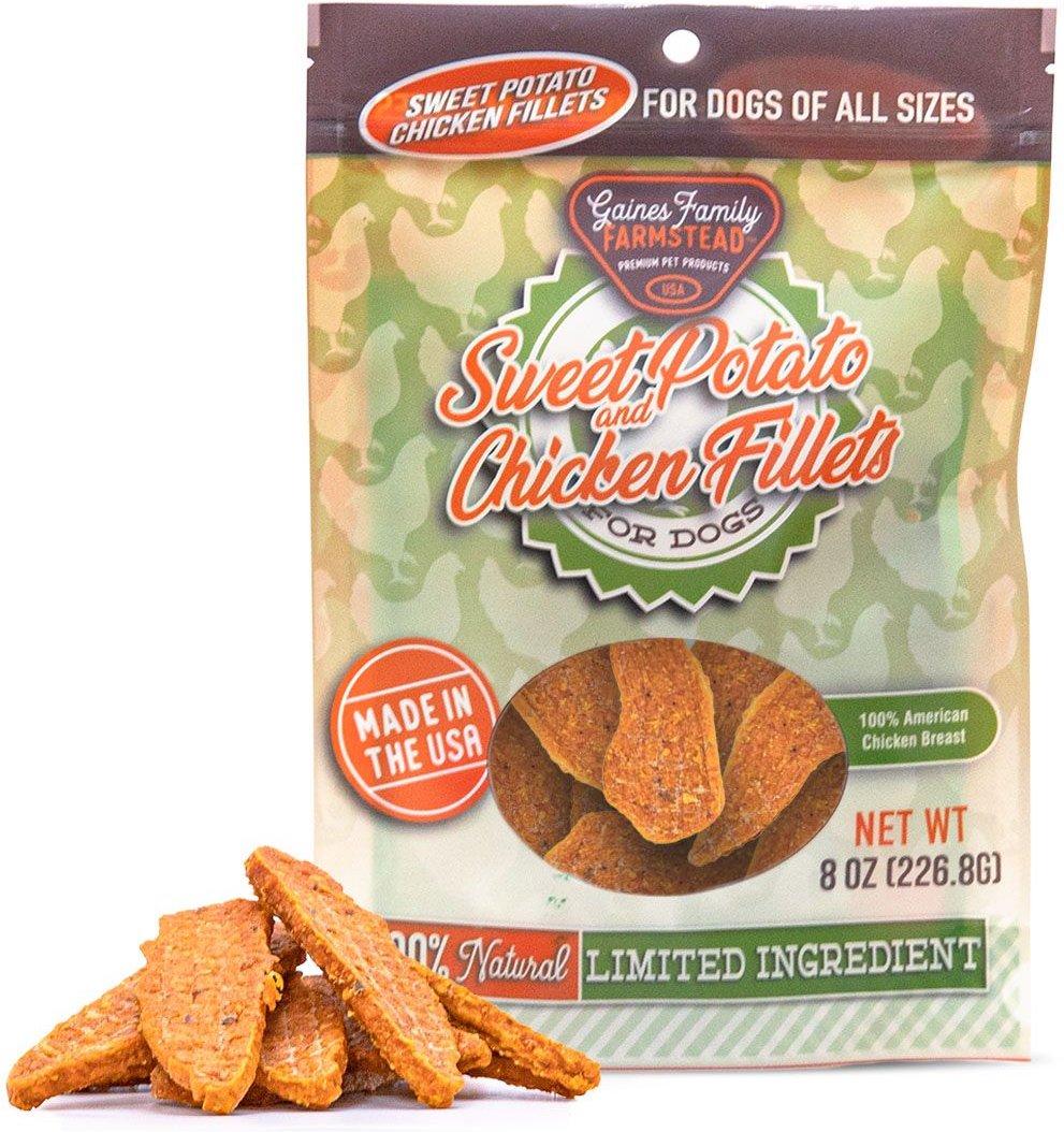 Gaines Family Farmstead Sweet Potato and Chicken Fillets Grain-Free Dog Treats， 8-oz bag