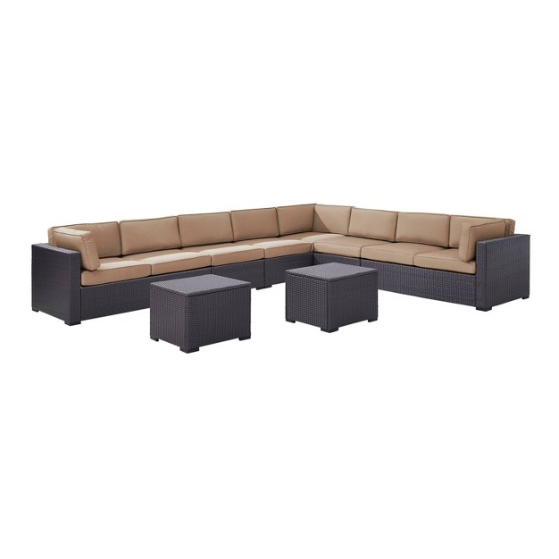 Crosley 7pc Biscayne 7pc Steel Outdoor Patio Sectional Sofa Furniture Set Mocha