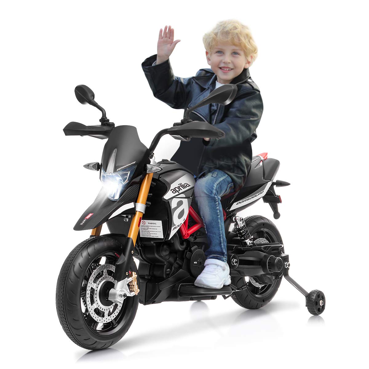 Costzon 12V Kids Motorcycle, Licensed Aprilia Electric Motorcycle Ride On Toy w/ Training Wheels