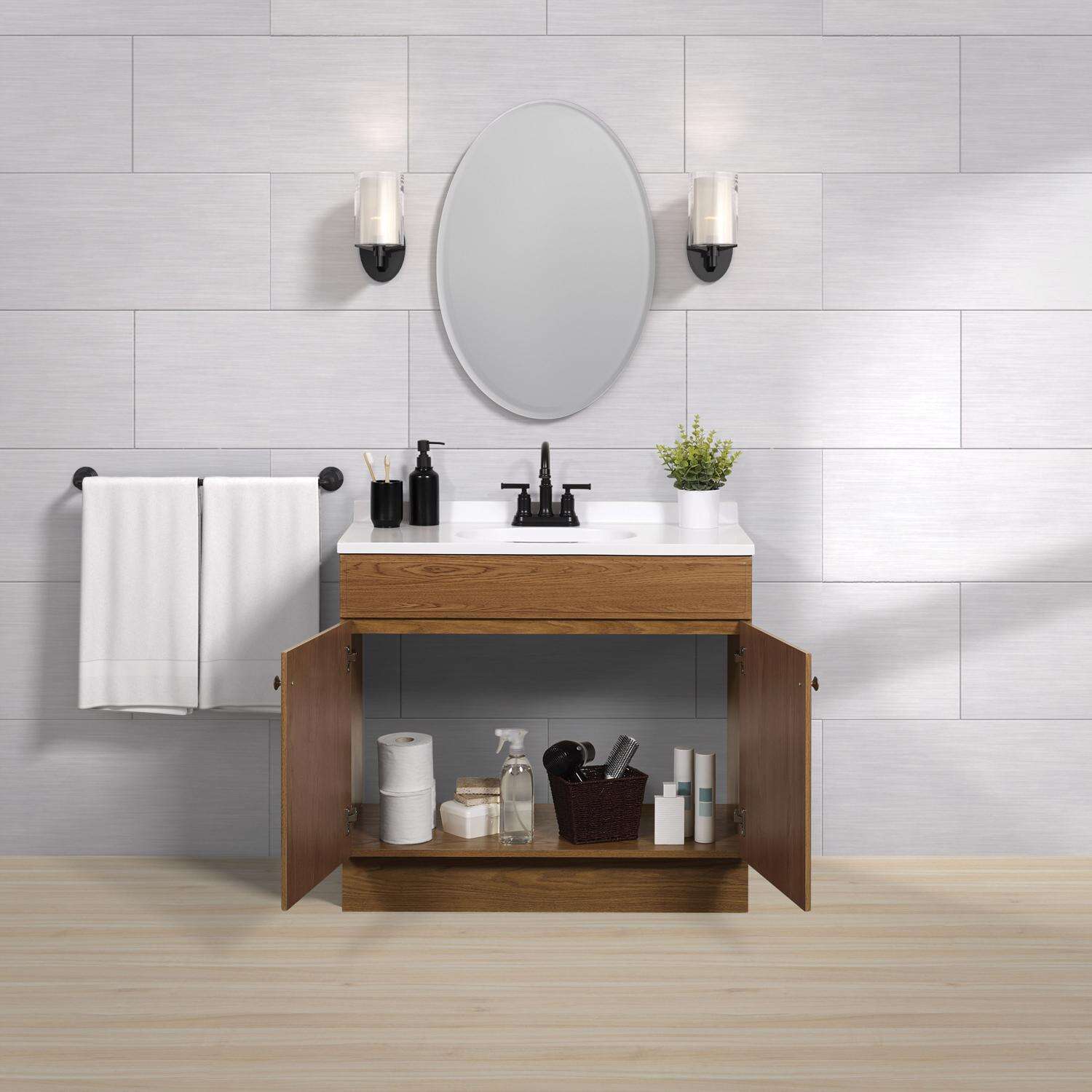 Zenna Home Single Oak Vanity Combo 36 in. W X 18 in. D X 35 in. H