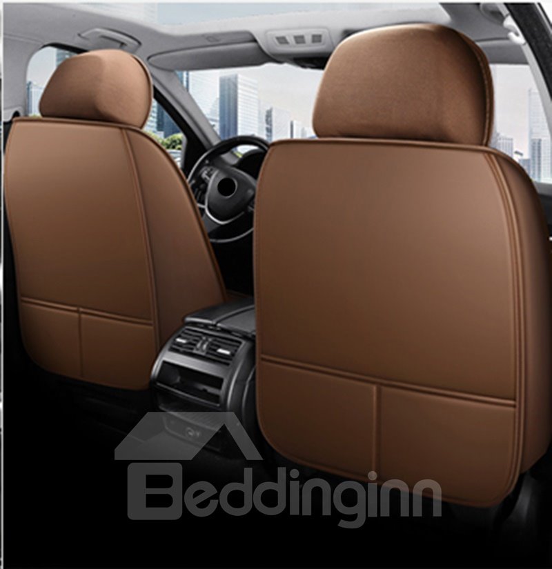 Beddinginn 5 Seater Universal Fit Car Seat Covers Leatherette Material Compatible Airbags， Modern Style， Coffee