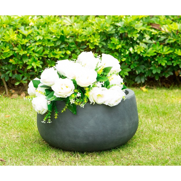 Wide Kante Lightweight Concrete Outdoor Bowl Planter Pot Charcoal Black