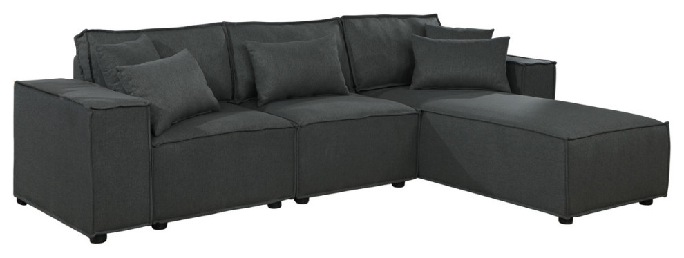 Lilola Home Harvey Sofa With Reversible Chaise  Dark Gray Linen   Transitional   Sectional Sofas   by Timeout PRO  Houzz