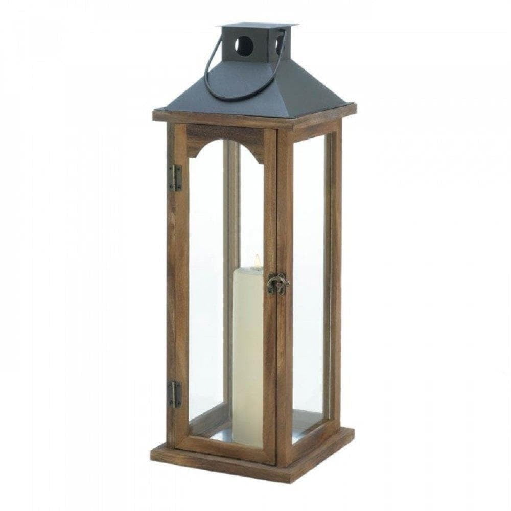 Tall Simple Metal Top Wooden Lantern