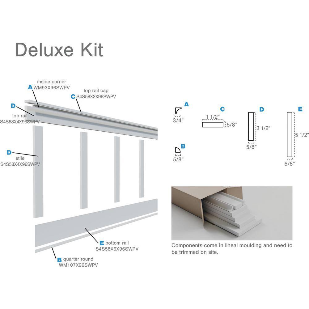 Ekena Millwork 58 in. X 96 in. X 32 in. Expanded Cellular PVC Deluxe Shaker Wainscoting Moulding Kit (for heights up to 32H) WPKP32X02DS