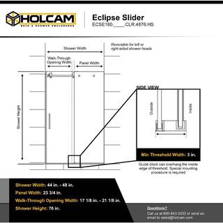 Holcam Eclipse 48 in. W x 74 in. H Frameless Sliding Shower Door in Brushed Nickel with Easy Clean 10 Clear Glass Protection ECSE180.BNK.CLR.4876.HS