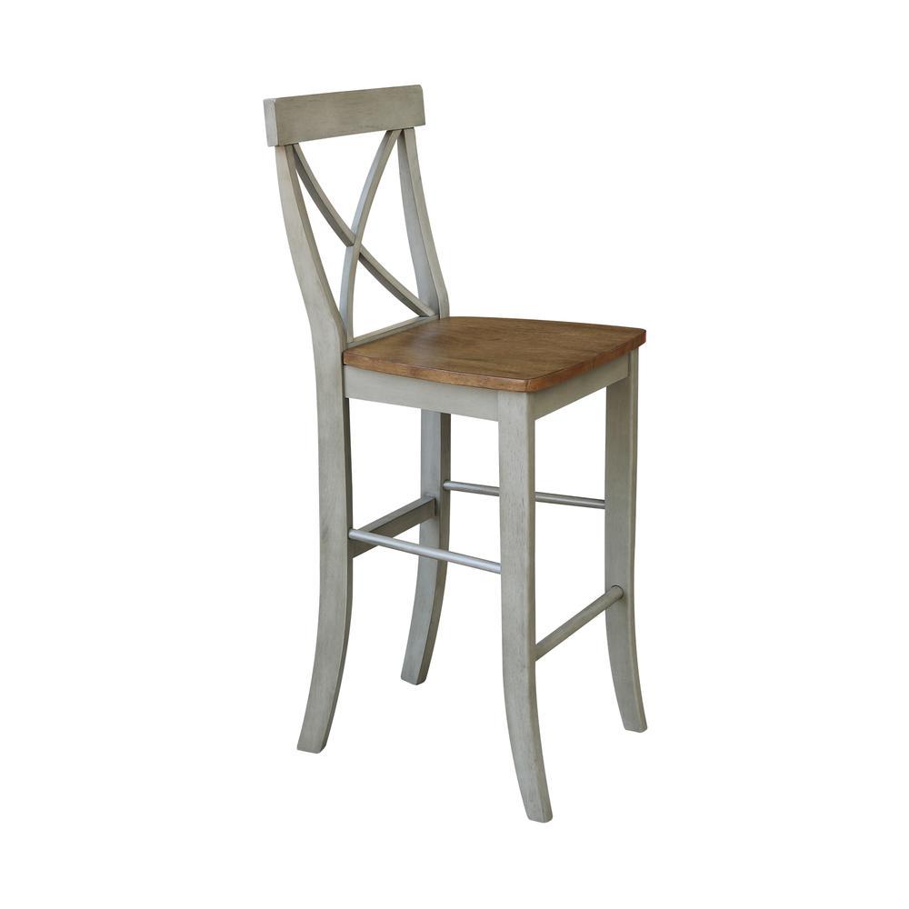 International Concepts Wood Cross Back Bar Height Stool  30 Seat Height  Distressed Hickory/Stone