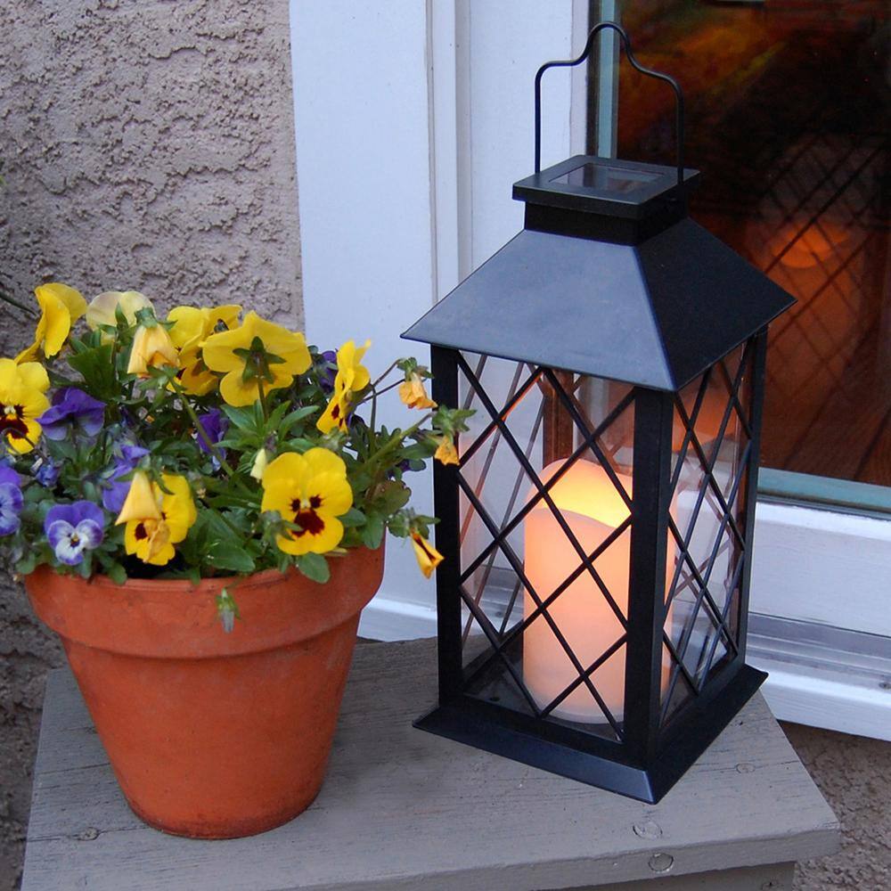 LUMABASE Solar 5.5 in. x 11 in. Tudor Black Lantern 94001