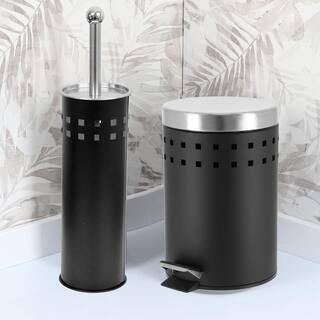 Perforated Metal Bath Free Standing Toilet Bowl Brush with Holder Stainless Steel Lid Color: Black 6602103