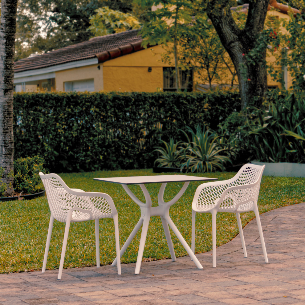 Air XL Dining Set With 2 Arm Chairs White   Midcentury   Outdoor Dining Sets   by Compamia  Houzz