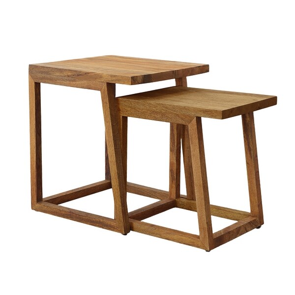 Brown Rectangular 2 Piece Mango Wood Nesting Side Table Set