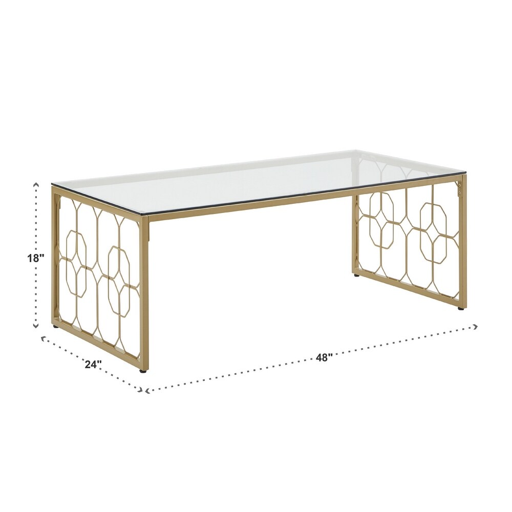 Elle Octagon Pattern Gold Metal and Glass Table by iNSPIRE Q Bold