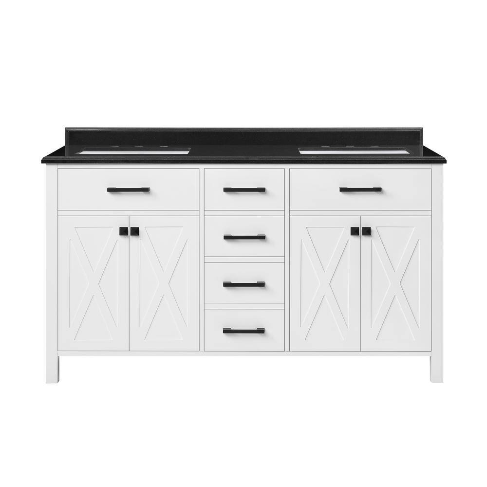 Home Decorators Collection Ainsley 60 in. W x 22 in. D x 34.5 in. H Double Sink Bath Vanity in White with Black Granite Top Ainsley 60W-B