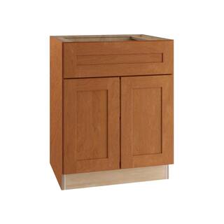 Home Decorators Collection Hargrove Assembled 30x34.5x24 in. Plywood Shaker Base Kitchen Cabinet 1 rollout Soft Close in Stained Cinnamon B30-1T-HCN