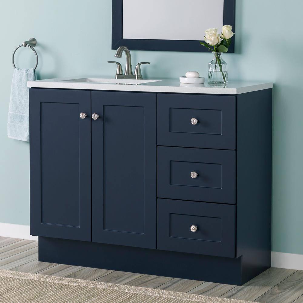 Glacier Bay Bannister 42.5 in. W x 18.75 in. D Bath Vanity in Deep Blue with Cultured Marble Top in Colorpoint White with Sink BA42P2-DB