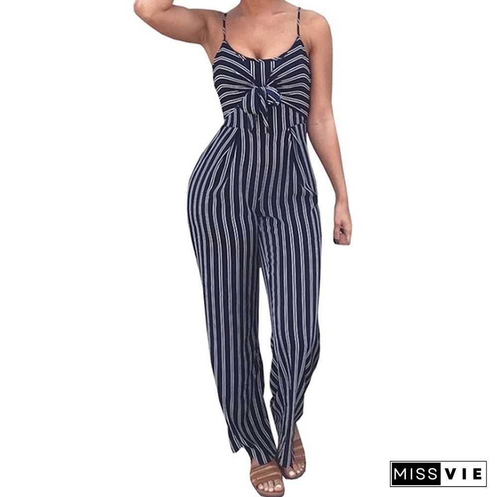 Women's Clubwear Playsuit Bodysuit Party Jumpsuit Romper Chiffon Condole Belt Stripe Wide-legged Long Trousers