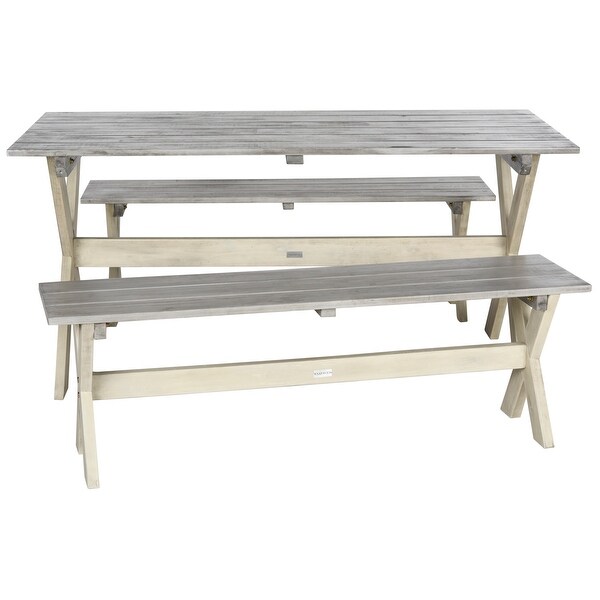 SAFAVIEH Outdoor Living Marina Grey/White Bench and Table Set (3piece)