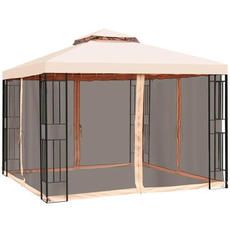 10 x 10 ft 2 Tier Vented Metal Gazebo Canopy with Mosquito Netting