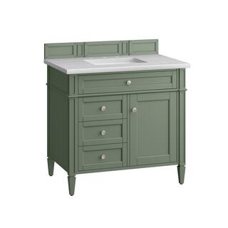 James Martin Vanities Brittany 36.0 in. W x 23.5 in. D x 33.8 in. H Bathroom Vanity in Smokey Celadon with Arctic Fall Solid Surface Top 650-V36-SC-3AF