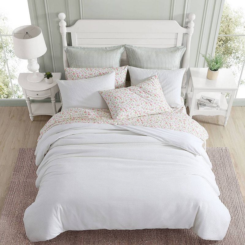 Laura Ashley Lifestyles Waffle Texture 3-Piece Comforter Set with Shams