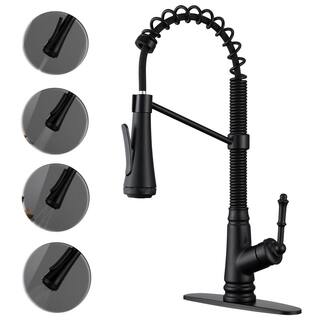 ELLOALLO Single Handle Pull Down Sprayer Kitchen Faucet with Deckplate Included and 4 Spray in Matte Black EKF-BR-816